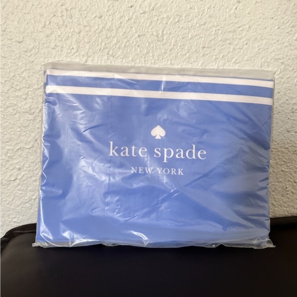 NWT Kate Spade Large Canvas Shopper Beach Foldable Tote Bag Stripe‎ Blue & White - Picture 5 of 6
